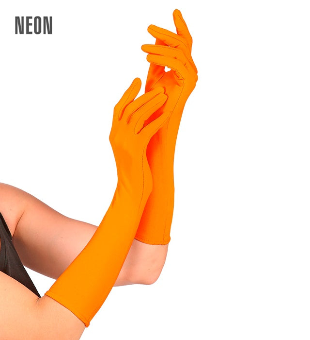 Lange neonorange Handschuhe für Fasnacht und Karneval