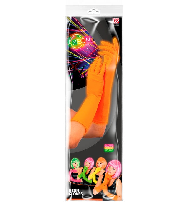 Lange neonorange Handschuhe für Fasnacht und Karneval