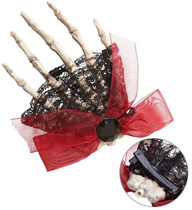 Skelett-Hand Brosche und Haarklammer als Halloween-Accessoire