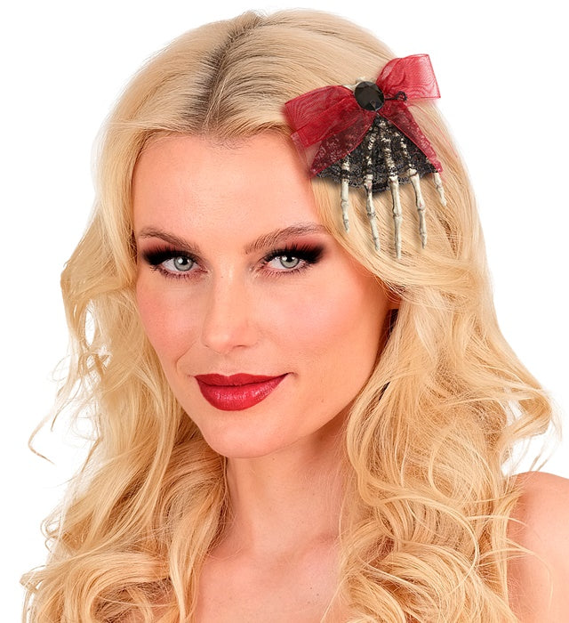 Skelett-Hand Brosche und Haarklammer als Halloween-Accessoire