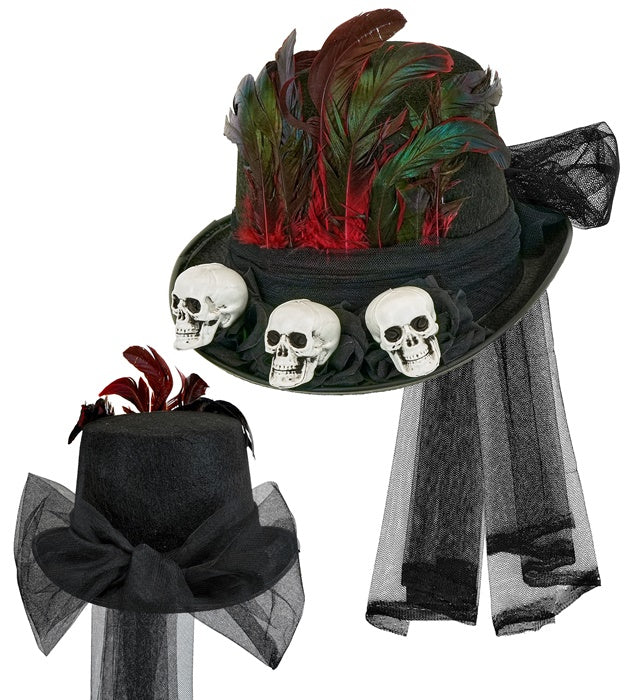 Voodoo Zylinder mit Totenköpfen als Halloween- und Fasnacht-Accessoire