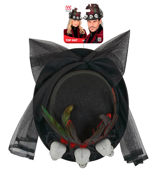 Voodoo Zylinder mit Totenköpfen als Halloween- und Fasnacht-Accessoire