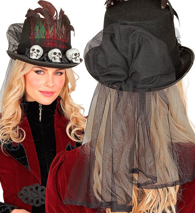 Voodoo Zylinder mit Totenköpfen als Halloween- und Fasnacht-Accessoire