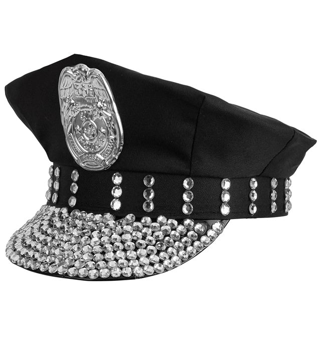Strass Polizeimütze mit glitzernden Steinen für Fasnacht und Karneval