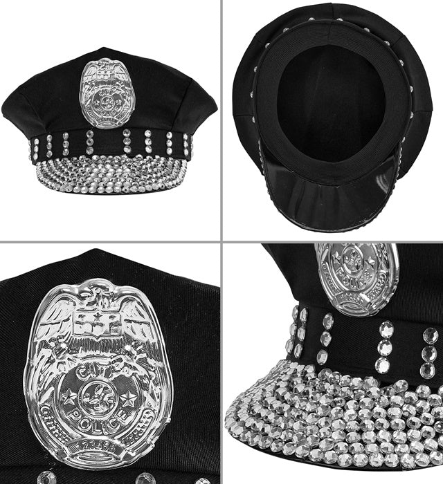 Strass Polizeimütze mit glitzernden Steinen für Fasnacht und Karneval