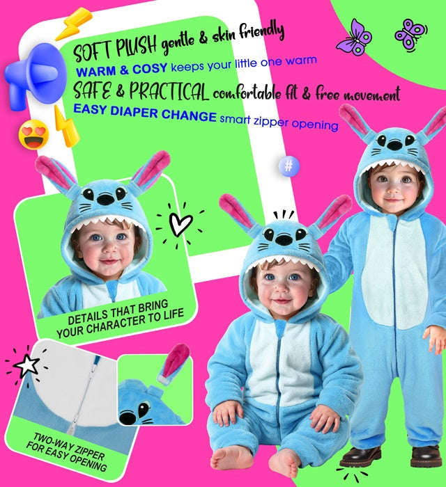 Monsterkostüm aus weichem Samt-Plüsch mit Kapuze für Fasnacht und Karneval