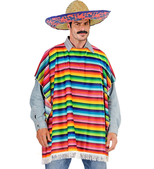 Mexikaner-Kostüm bestehend aus farbenfrohem Poncho und traditionellem Sombrero