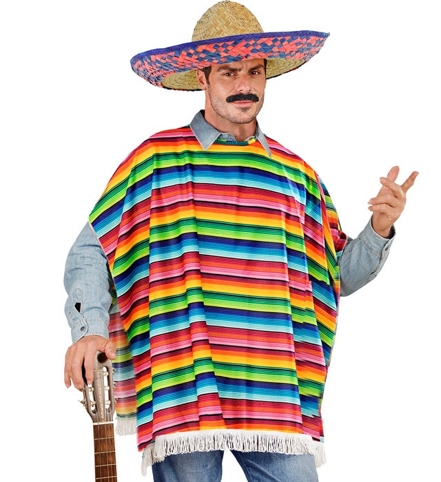Mexikaner-Kostüm bestehend aus farbenfrohem Poncho und traditionellem Sombrero