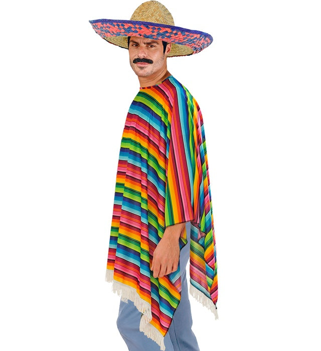 Mexikaner-Kostüm bestehend aus farbenfrohem Poncho und traditionellem Sombrero