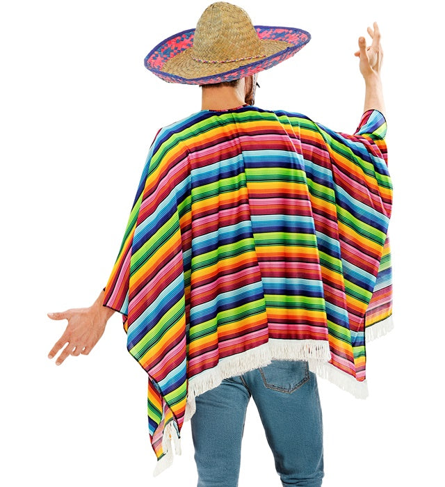 Mexikaner-Kostüm bestehend aus farbenfrohem Poncho und traditionellem Sombrero