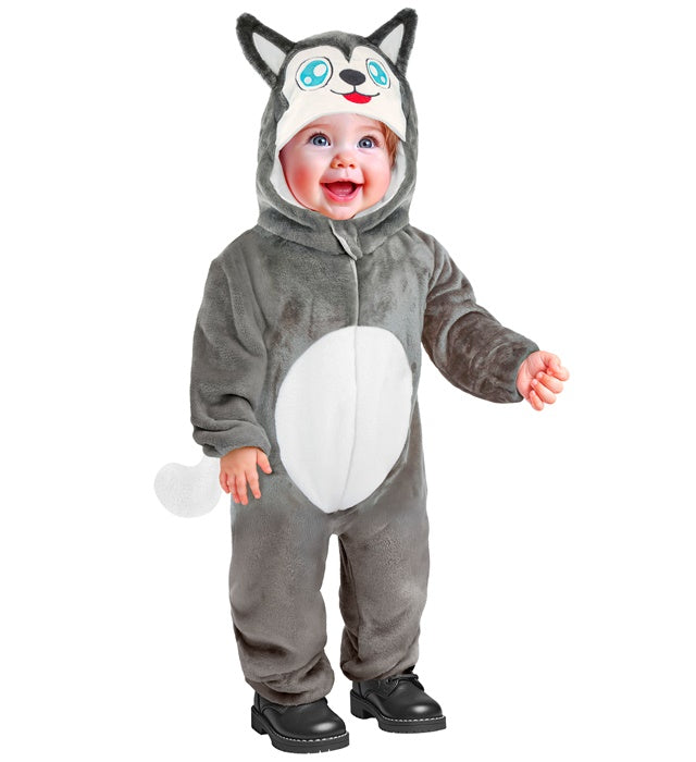 Husky Plüschkostüm mit Kapuze als Overall für Fasnacht und Mottoparty
