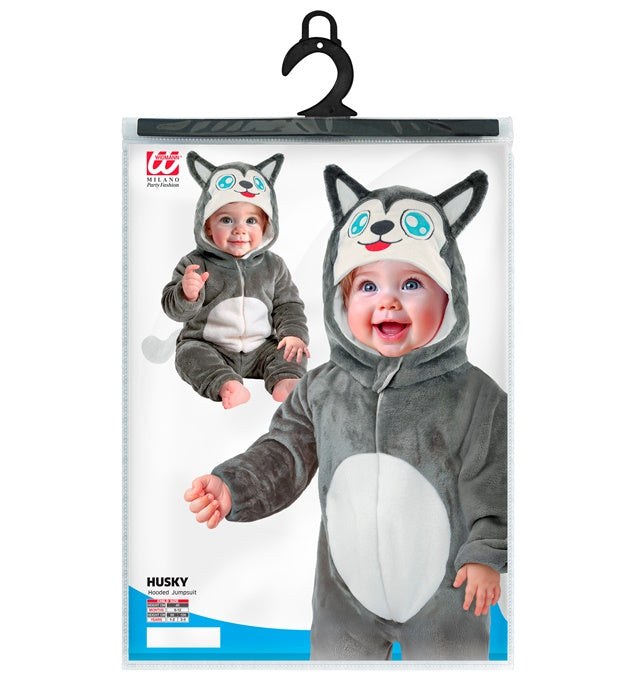 Husky Plüschkostüm mit Kapuze als Overall für Fasnacht und Mottoparty