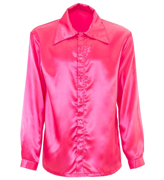 Pinkes glänzendes Discohemd im 70er Jahre Stil aus Satin