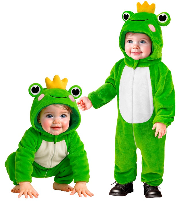 Grünes Frosch Plüschkostüm mit Kapuze und Overall für Fasnacht
