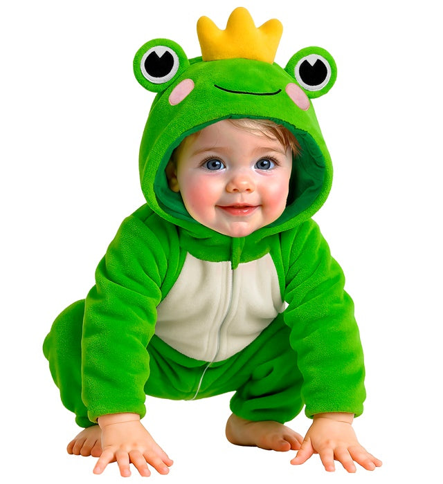 Grünes Frosch Plüschkostüm mit Kapuze und Overall für Fasnacht