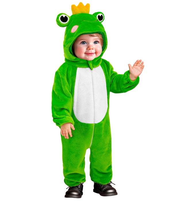 Grünes Frosch Plüschkostüm mit Kapuze und Overall für Fasnacht