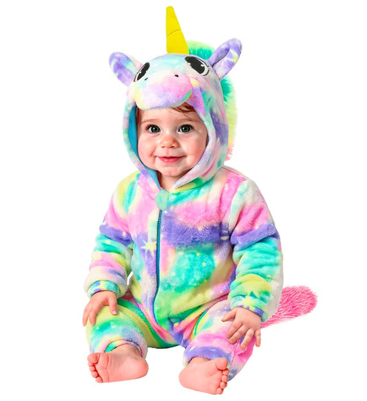 Einhorn Plüschkostüm Overall mit Kapuze in weiß und rosa für Fasnacht