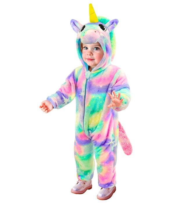 Einhorn Plüschkostüm Overall mit Kapuze in Samtoptik für Fasnacht und Mottoparty