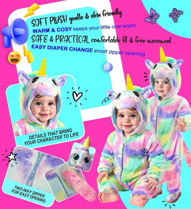 Einhorn Plüschkostüm Overall mit Kapuze in Samtoptik für Fasnacht und Mottoparty