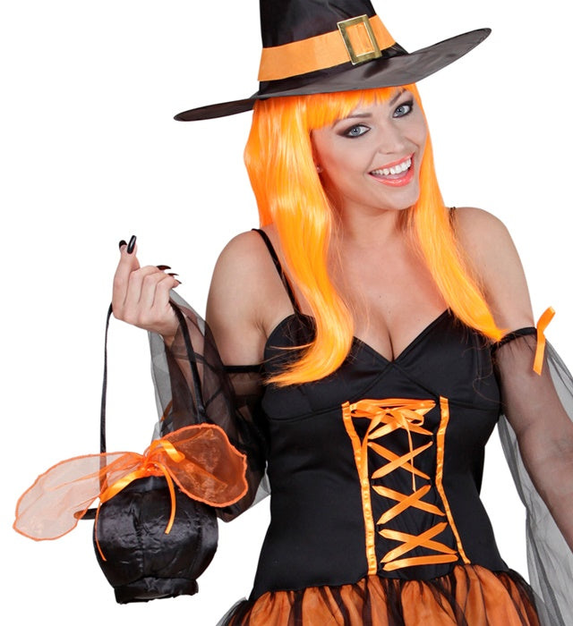 Hexenkessel Tasche in Schwarz mit Hexenmotiv für Halloween und Fasnacht