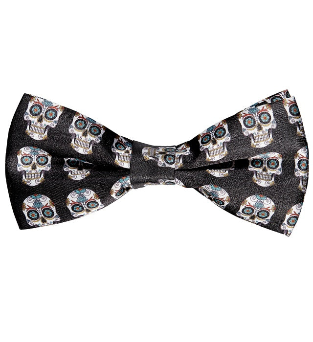 Satin-Fliege mit Dia de los Muertos Motiv, verstellbar, bunt und elegant