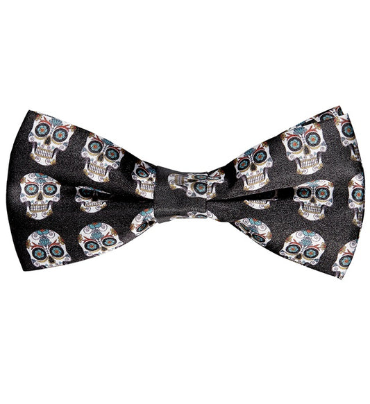 Satin-Fliege mit Dia de los Muertos Motiv, verstellbar, bunt und elegant