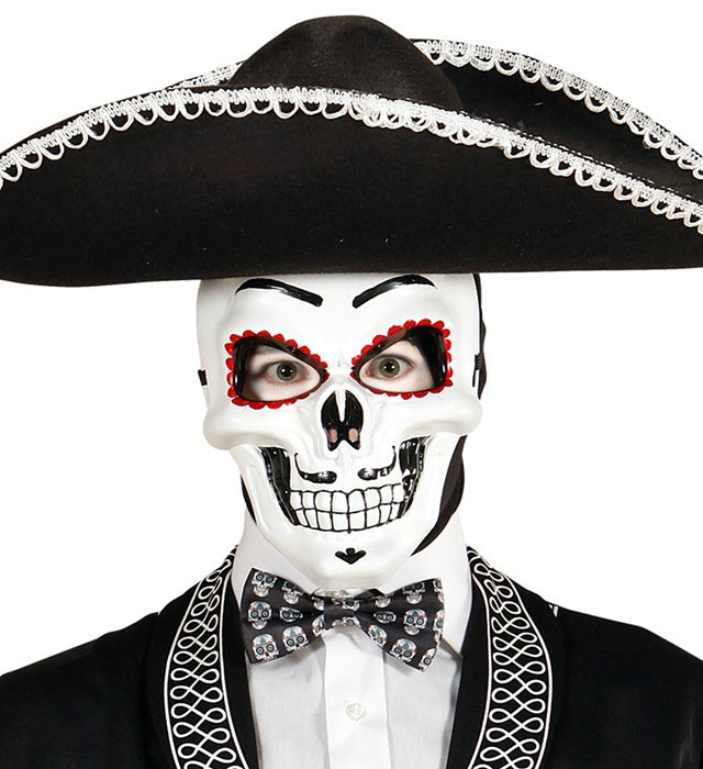 Satin-Fliege mit Dia de los Muertos Motiv, verstellbar, bunt und elegant