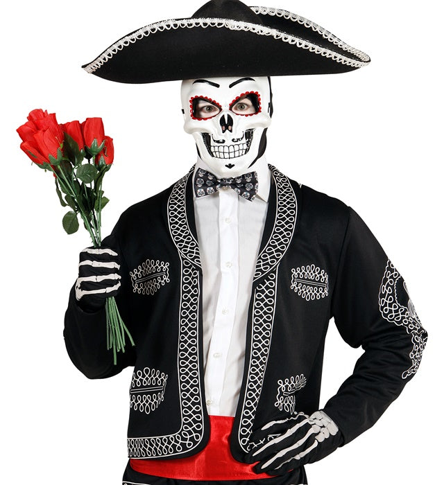 Satin-Fliege mit Dia de los Muertos Motiv, verstellbar, bunt und elegant