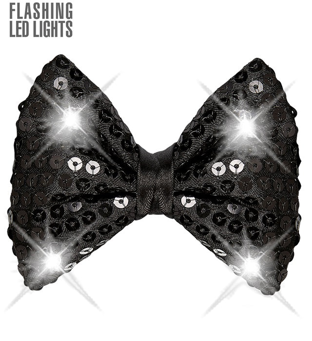 Schwarze Paillettenfliege mit vier leuchtenden LED-Lichtern