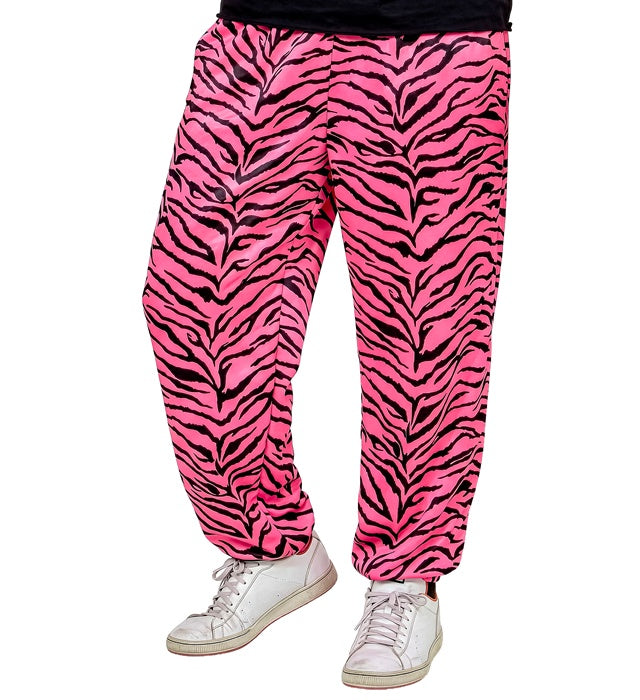 Pink Zebra 80er Jahre Hose mit auffälligem Muster für Fasnacht und Mottoparty