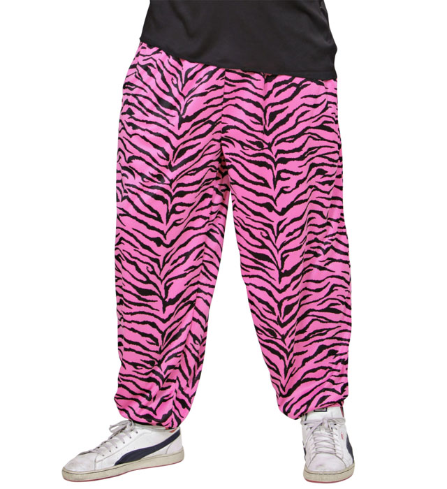 Pink Zebra 80er Jahre Hose mit auffälligem Muster für Fasnacht und Mottoparty