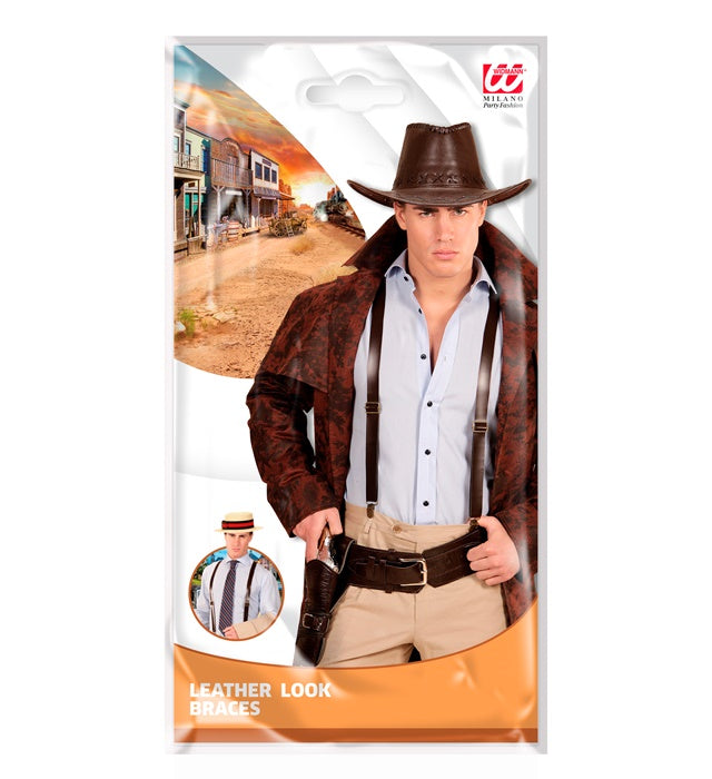 Hosenträger im Lederlook mit Metall-Clips auf weissem Hintergrund