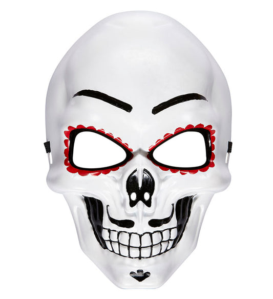 Fasnacht Maske im Dia de los Muertos Totenkopf Design mit bunten Verzierungen