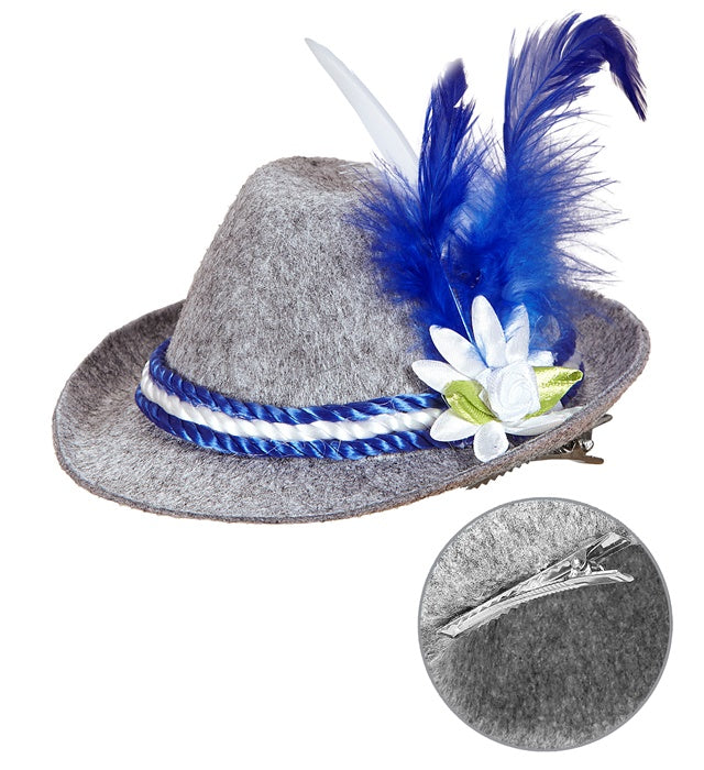 Bayerischer Mini-Fedora aus Filz mit Edelweiss und Federn