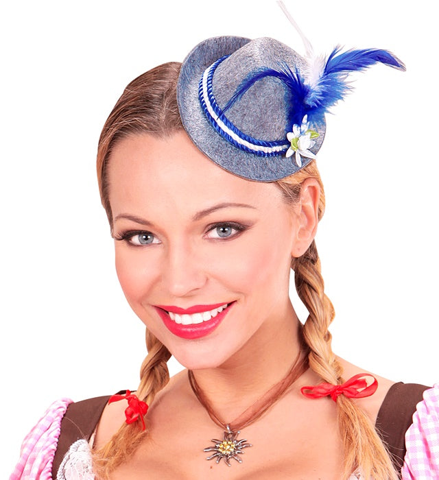 Bayerischer Mini-Fedora aus Filz mit Edelweiss und Federn