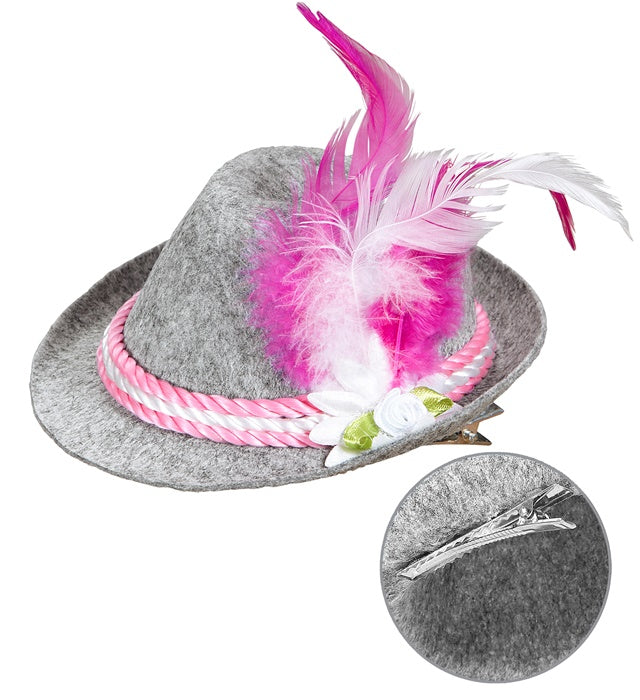 Mini Fedora Filzhut bayrisch mit Edelweiss und Federn