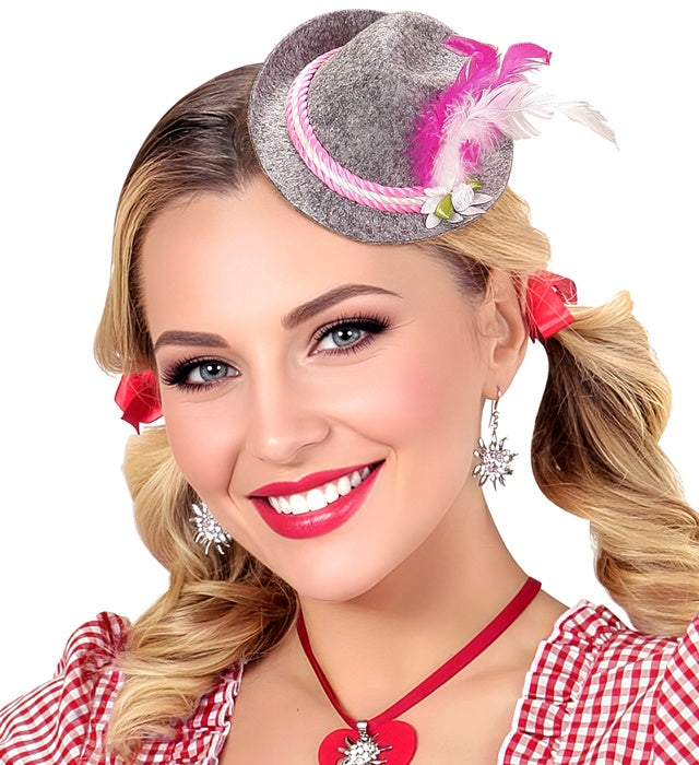 Mini Fedora Filzhut bayrisch mit Edelweiss und Federn