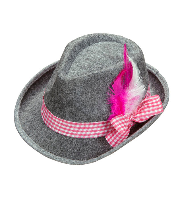 Bayrischer Fedora Hut aus Filz mit dekorativen Federn für Fasnacht