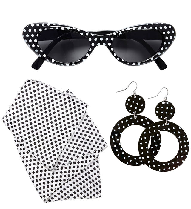 50er Jahre Brille, Ohrringe und Halstuch Set für Fasnacht