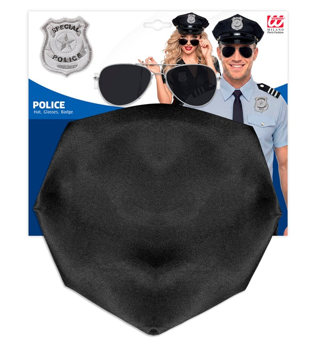 Polizei-Set mit Hut, Sonnenbrille und Dienstmarke für Fasnacht