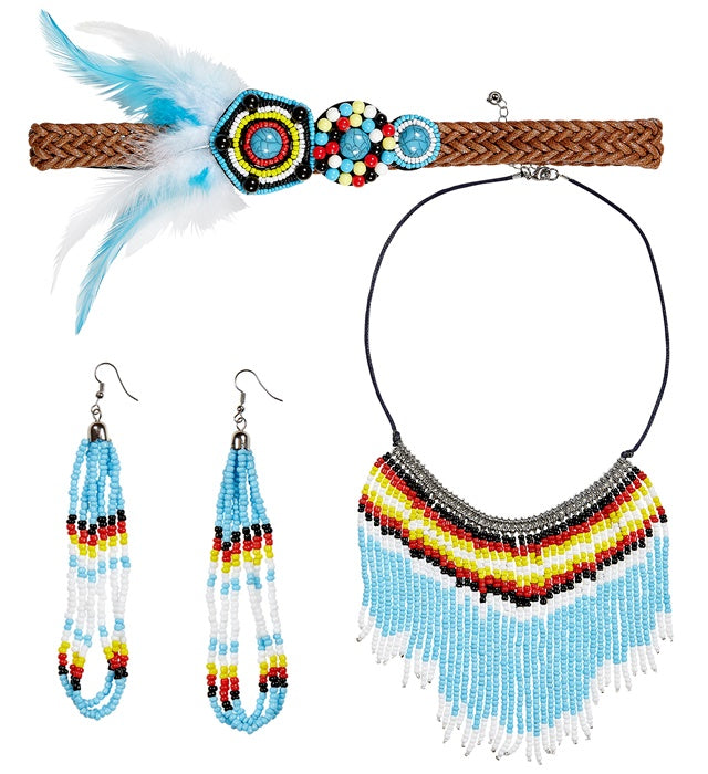 Indianerin Kostüm Set mit Haarband, Ohrringen und Kette für Fasnacht
