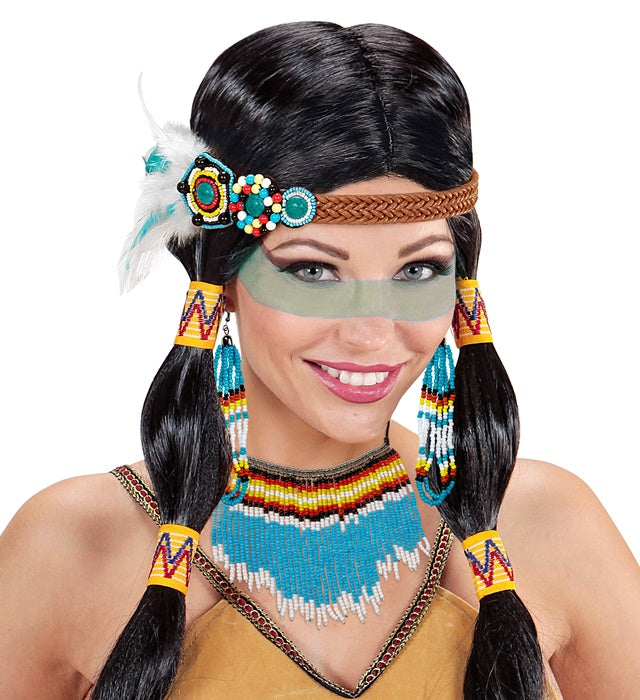 Indianerin Kostüm Set mit Haarband, Ohrringen und Kette für Fasnacht