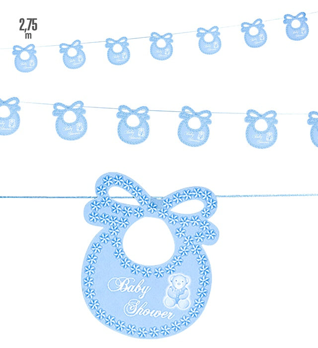 Hellblaue Girlande mit Lätzchenmotiven, 2,75 Meter lang, Partydekoration