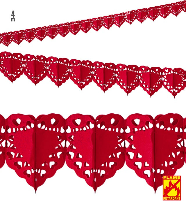 Rote Herzgirlande 4 Meter lang als Fasnachtsdekoration