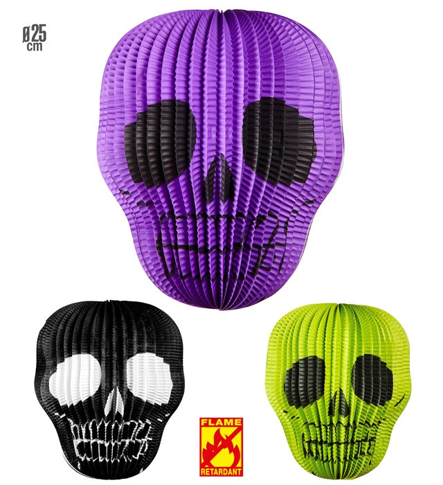 Totenkopf Lampion Ø 25 cm in verschiedenen Farben, schwer entflammbar, Halloween Dekoration