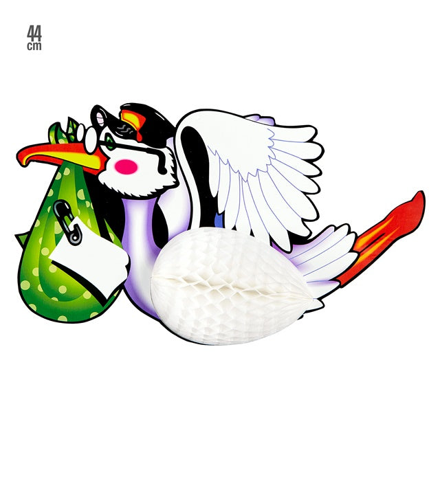 Wabenball Storch Dekoration 44 cm mit farbenfrohem Storch-Motiv