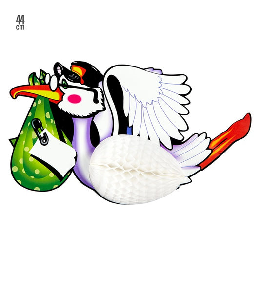 Wabenball Storch Dekoration 44 cm mit farbenfrohem Storch-Motiv