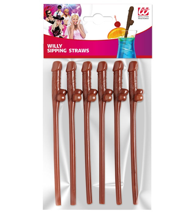 Set aus 6 bunten Willy Afro Strohhalmen für Fasnacht und Mottoparty