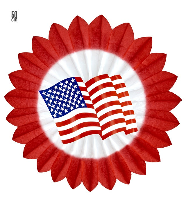 Roter Papierfächer mit USA Flagge, 50 cm Durchmesser