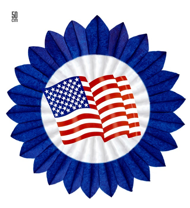 Blauer Papierfächer mit USA Flaggenmotiv, 50 cm Durchmesser